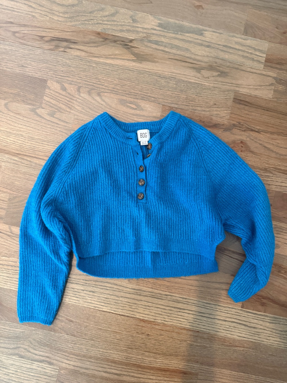 BDG Bright Blue Ribbed Cropped Button-Up Cardigan size XS